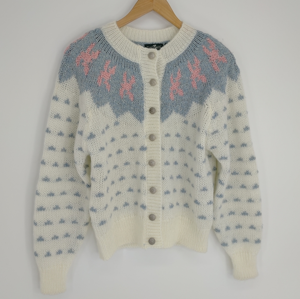 Cabin Creek Mary Bo Peep Grandma Knit Sweater Silver Buttons Acrylic Cream